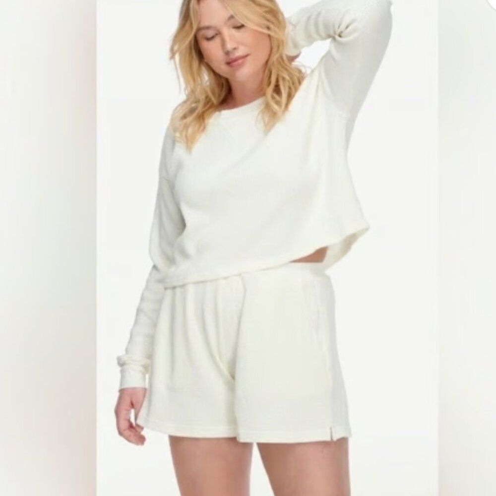 LACAUSA Dakota Panna Cotta Cream Waffle Shorts Size XS